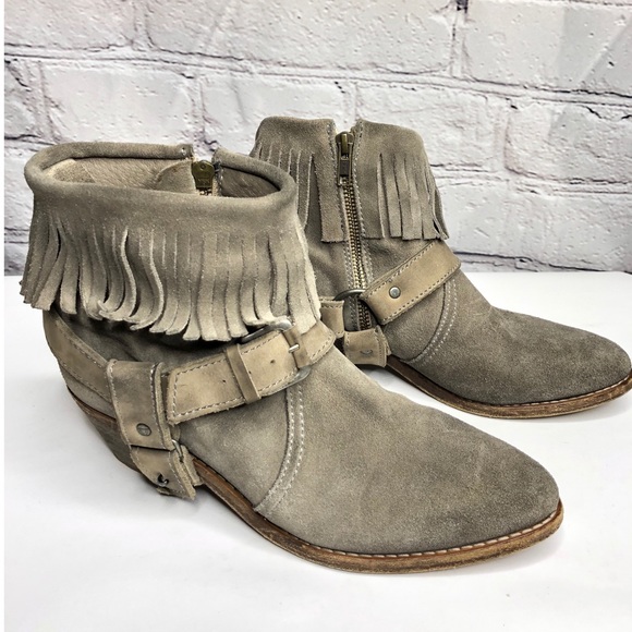 All Saints Bonnie Fringe Ankle Boots - Taupe - 9 - Picture 1 of 7